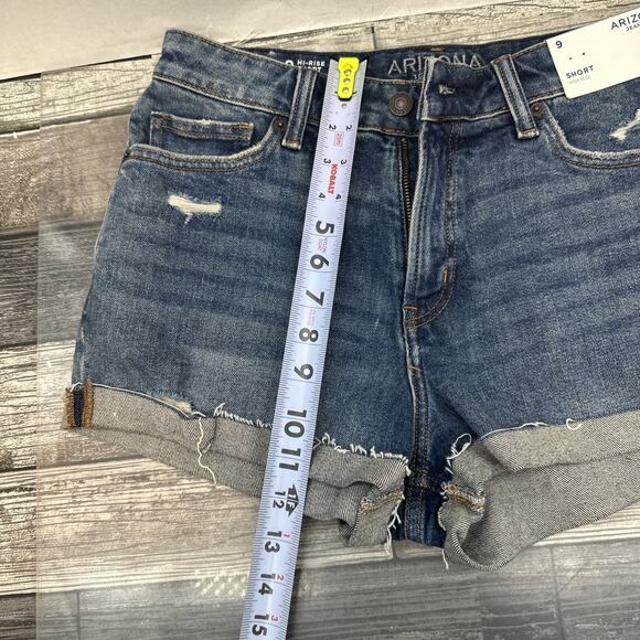 Arizona Jean Co. Hi- Rise Cuffed Cut Off Denim Shorts 9 Dark Blue distressed {70 - Picture 9 of 10